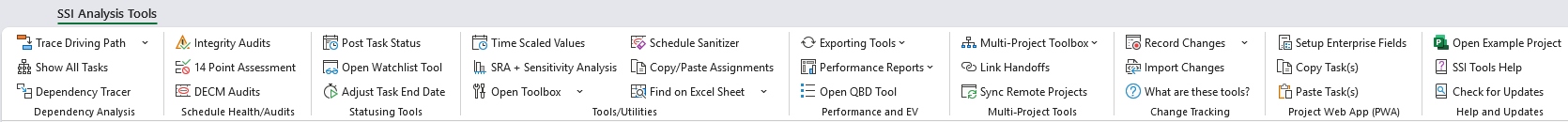 SSI Tools for Microsoft Project Ribbon